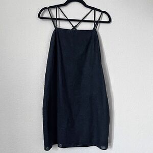 Chic Black Linen Mini Strappy Dress
